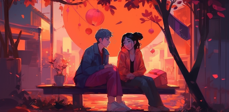 卡通情侣520情人节街头聊天背景,插画/手绘图,插画/手绘图库,插画/手绘图下载,插画/手绘